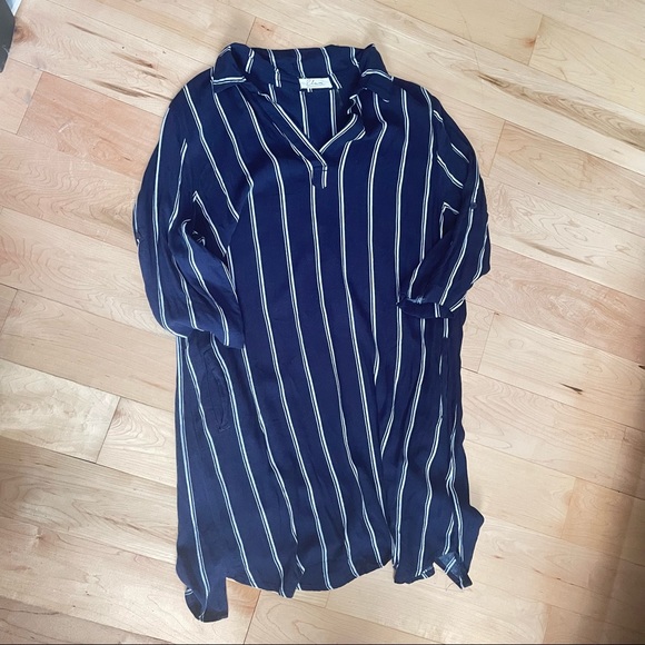 Elan Tops - Elan Navy & White Stripe boho loose fit long sleeve tunic top